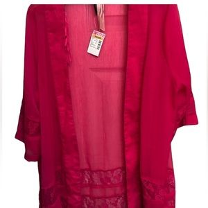 𝅺Deb size S/M pink lightweight Open front  top /coverup , lace trim NWT